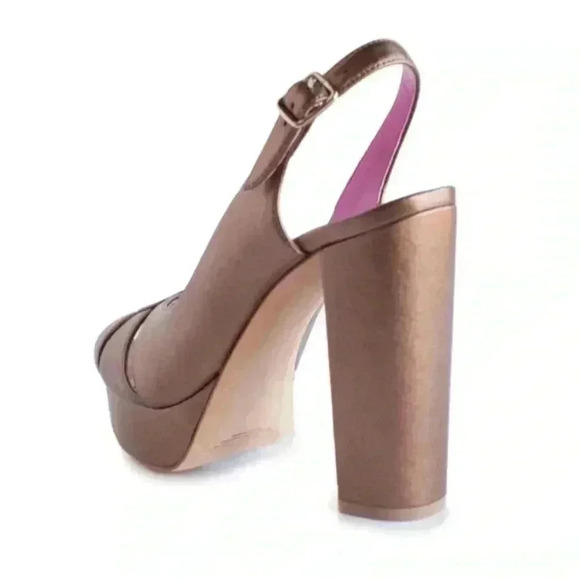 Trina Turk Leather Joni Platform Heels Bronze Size 8 Brand New - Picture 5 of 15